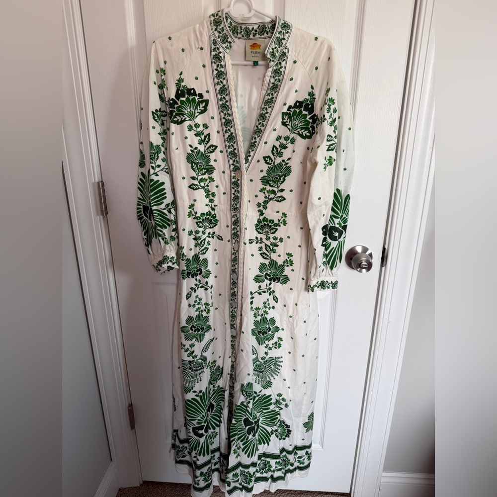 FARM Rio Tropical Green and Cream Maxi Dress